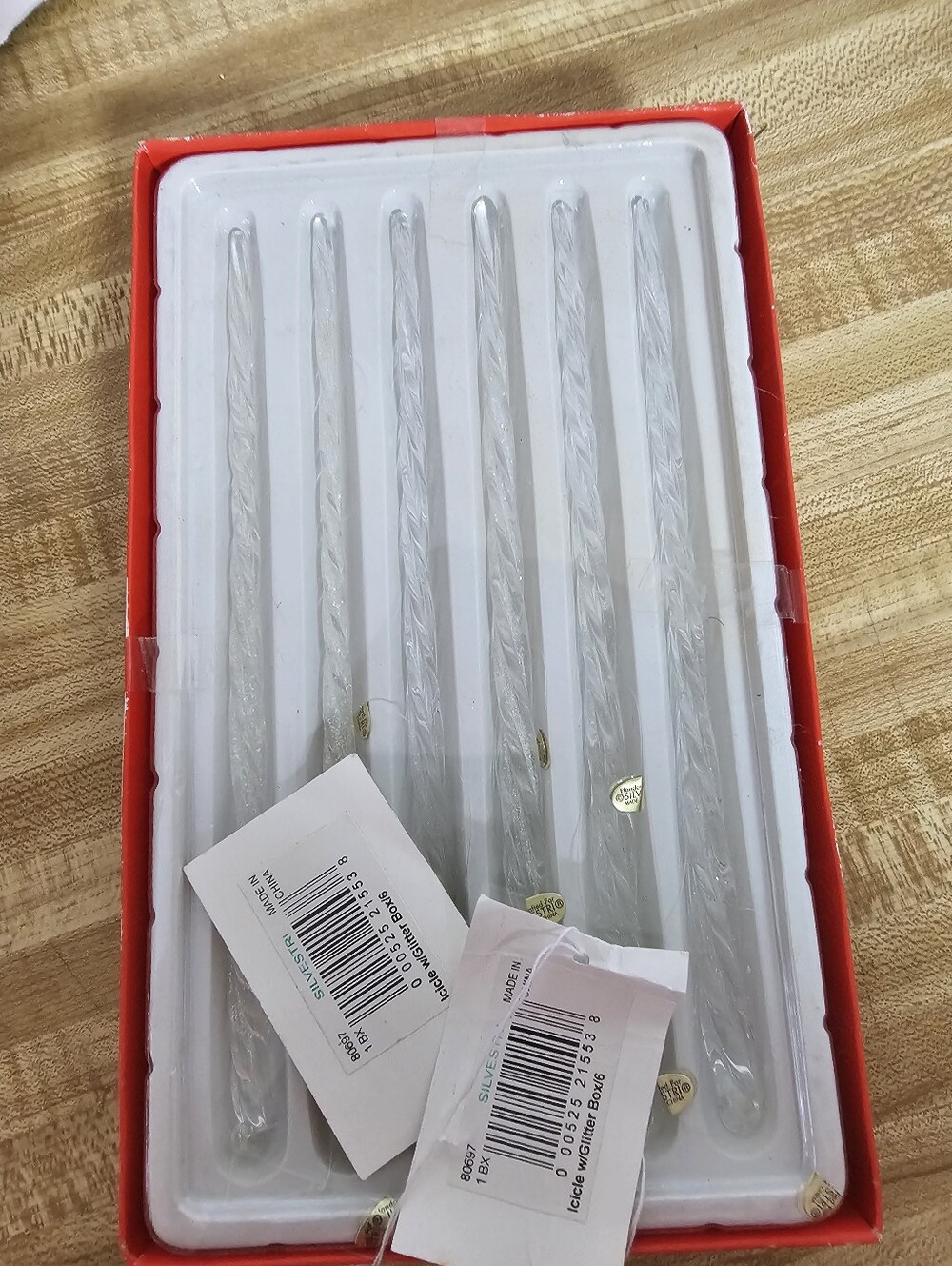 2 Boxes Silvestri Glitter Glass Icicle Ornaments 8" NWT 12 Total 6 Per Box